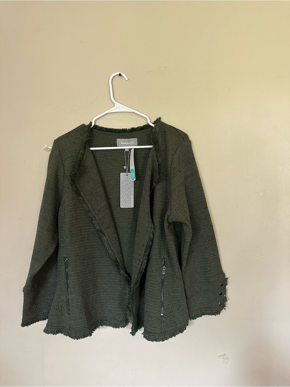 Daniel Rainn Olive Fringe Knit Jacket - Picture 2 of 5